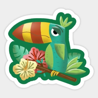 Toucan Tropical Bird with Hibiscus Flowers Sticker